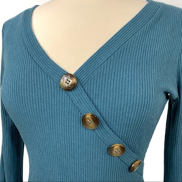 Alya Francesca's Bodycon Ribbed Stretch V-Neck Dress Medium NWT - Picture 3 of 9